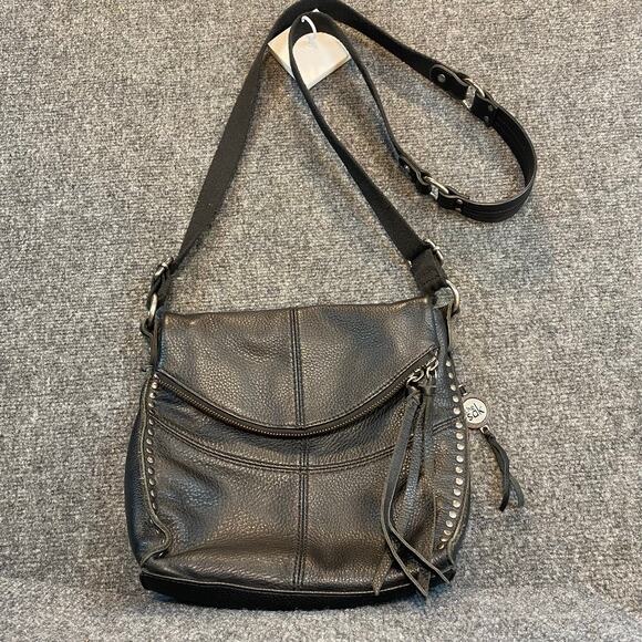 The Sak Handbags - The Sak Silverlake Black Pebbled Leather Studded Crossbody Bag Purse Tassel
